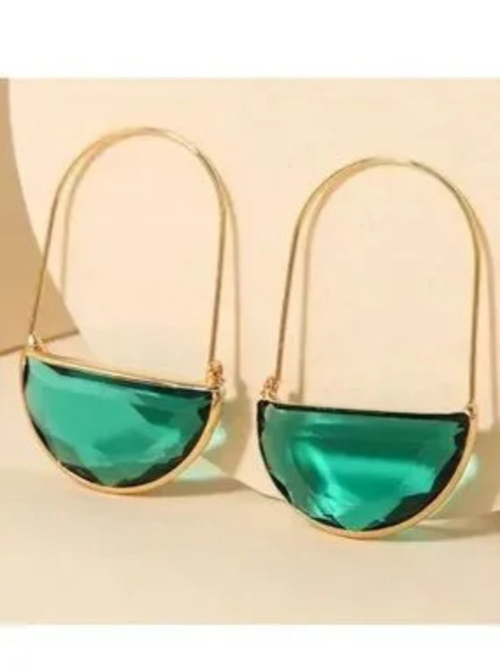Emerald Green Semi-Circle Hoop Earrings